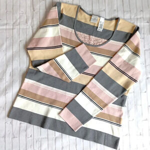 Emma James Sweater Women XL Pink/White/Gray Stripe Long Sleeve Lace Neck Sweater